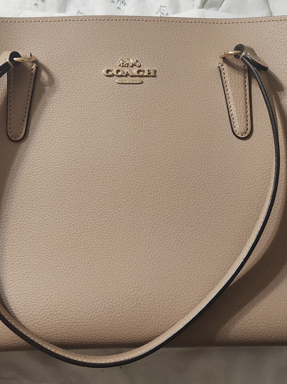 Coach Beige Pebbled Leather Tote with Gold Logo